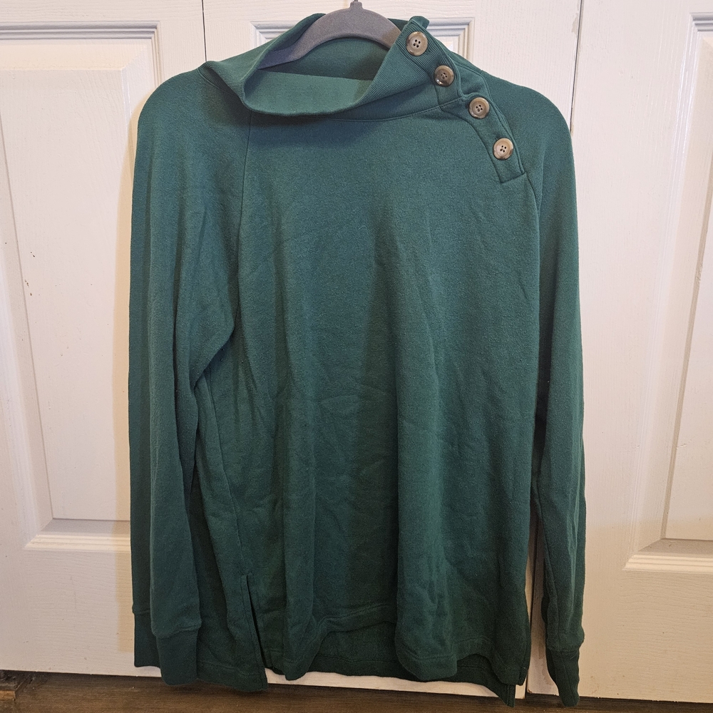 J. Crew Women's Crewneck Sweater in Teal Green with Button Shoulder